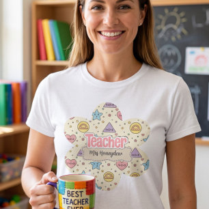 Pastell Lärare Skola Matematik Former Mönster T Shirt