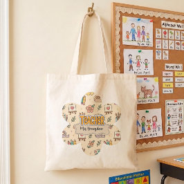 Pastell Lärare Skolmaterial Mönster Tygkasse