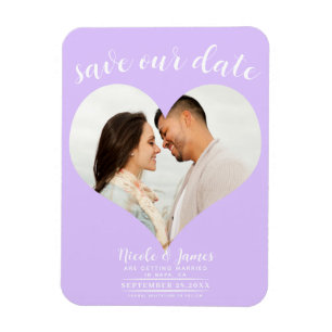 Pastell Lavendel Hjärtfoto Bröllop Save the Date Magnet