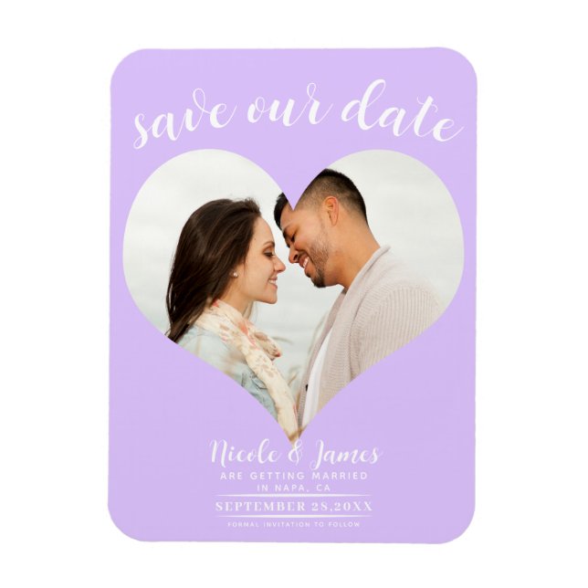 Pastell Lavendel Hjärtfoto Bröllop Save the Date Magnet (Vertikal)