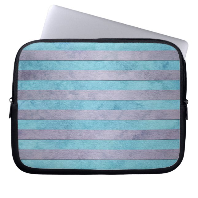 Pastell Lavendel och Tealblå Ränder Mönster Laptop Sleeve (Framsidan)