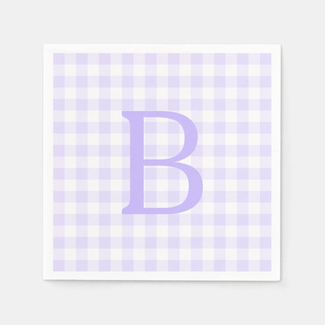 Pastell Lavendel och Vit Gingham Monogram Pappersservett (Framsidan)