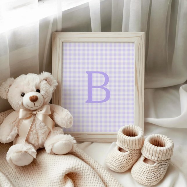 Pastell Lavendel och Vit Gingham Monogram Poster (Pastel Lavender and White Gingham Monogram Poster)