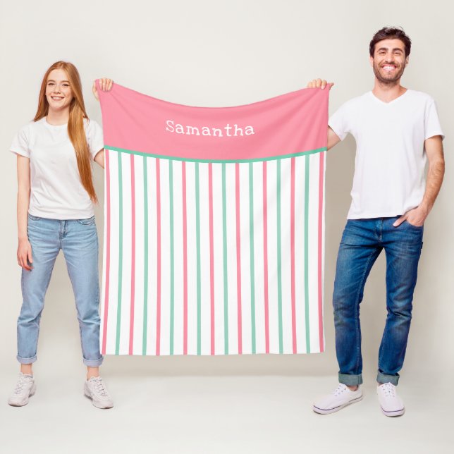 Pastell Lax Rosa Mintgröna Randiga Namn Fleecefilt (På plats)