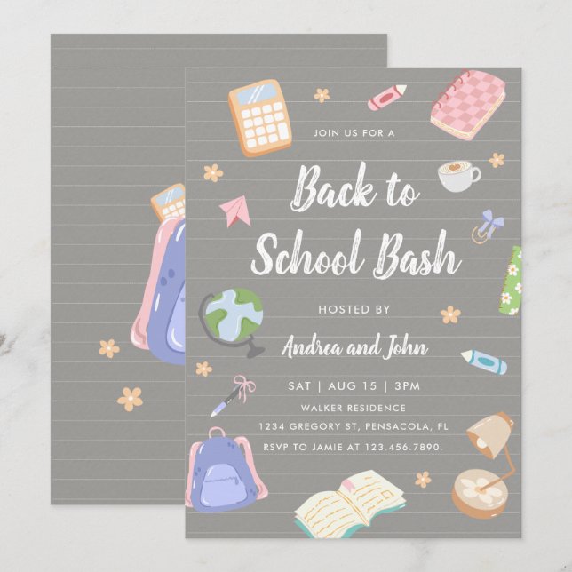Pastell Lekfull Tillbaka Till Skolan Bash-fest Inbjudningar (Fram/baksida)