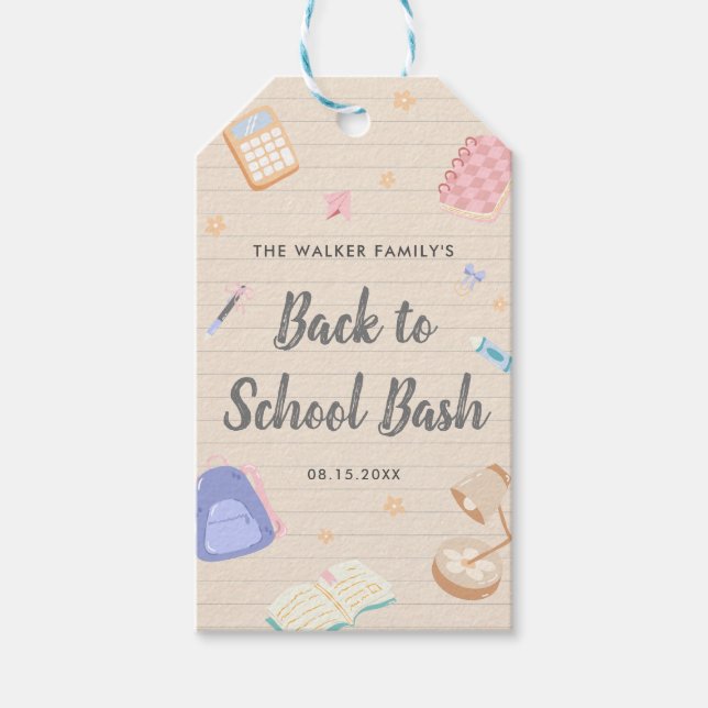 Pastell Lekfull Tillbaka Till Skolan Bash-fest Presentetikett (Framsidan)