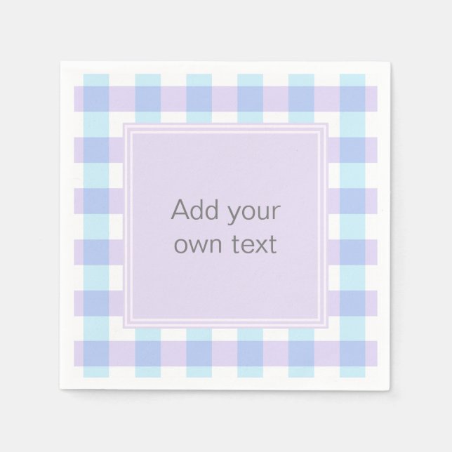 Pastell Lila Gingham Anpassad Text Pappersservett (Framsidan)