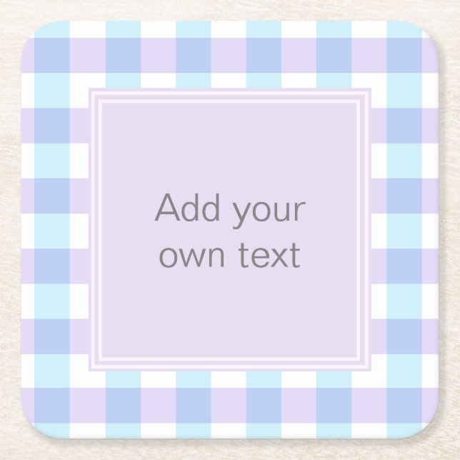 Pastell Lila Gingham Anpassad Text Underlägg Papper Kvadrat (Framsidan)