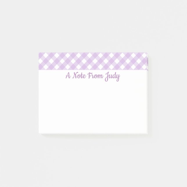Pastell Lila Gingham Mönster Post-it Block (Framsida)