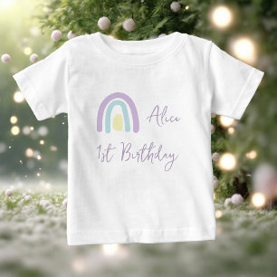 Pastell lila gul regnbåge 1-års födelsedagsfest t shirt