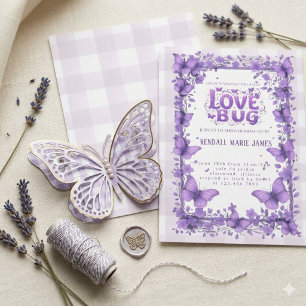 Pastell lila Love Bug Baby Shower -inbjudningar Inbjudningar