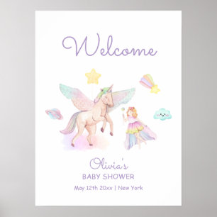 Pastell Lila Prinsessa Enhörning Baby Shower Välko Poster