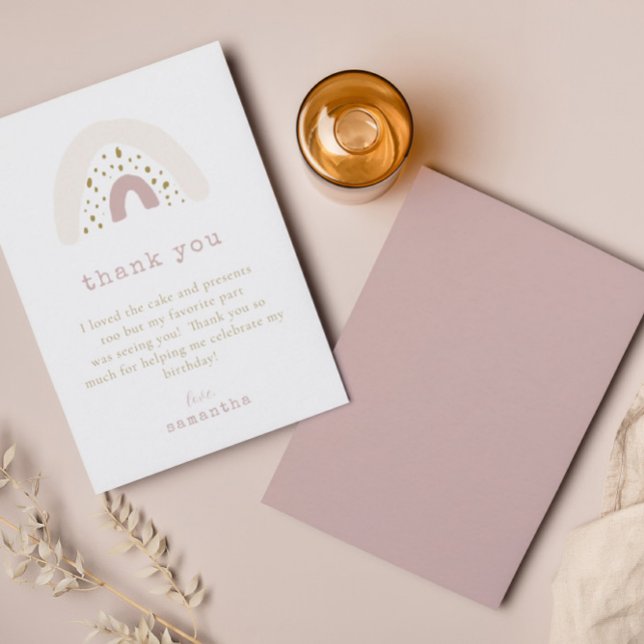 Pastell Lila Rosa Boho Regnbåge Födelsedagsfest Tack Kort (Skapare uppladdad)