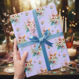 Pastell Lila Vattenfärg Blommig Kors Easter Presentpapper