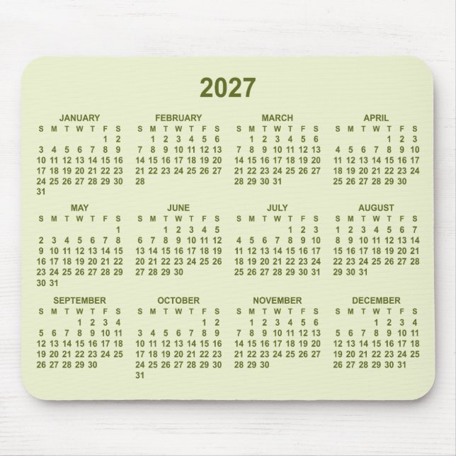 Pastell Limegrön 2027 Kalender Musmatta (Framsidan)