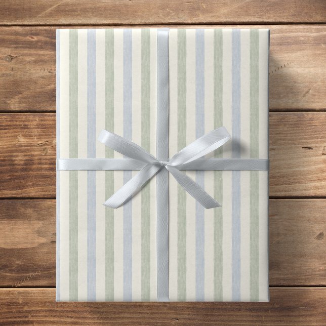Pastell ljusblå salvia grön beige randig boho presentpapper (Skapare uppladdad)