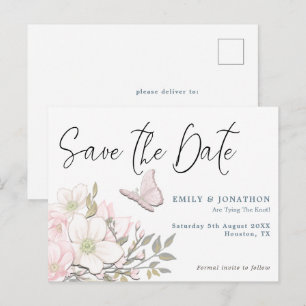 Pastell Magnolias Fjäril Bröllop Save The Date Vykort