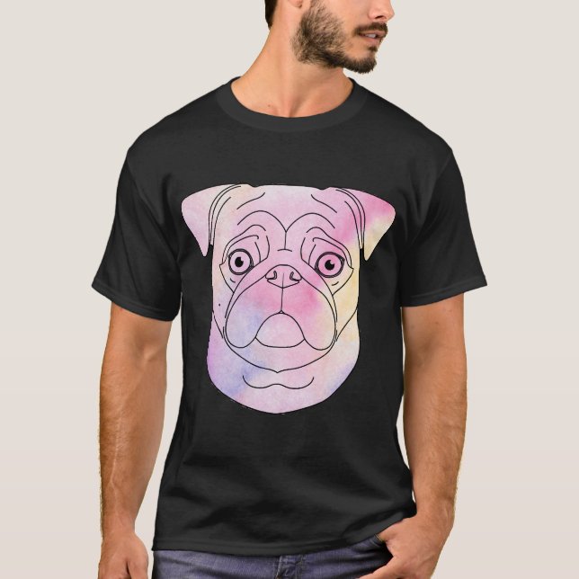 Pastell Målad Pug T Shirt (Framsida)