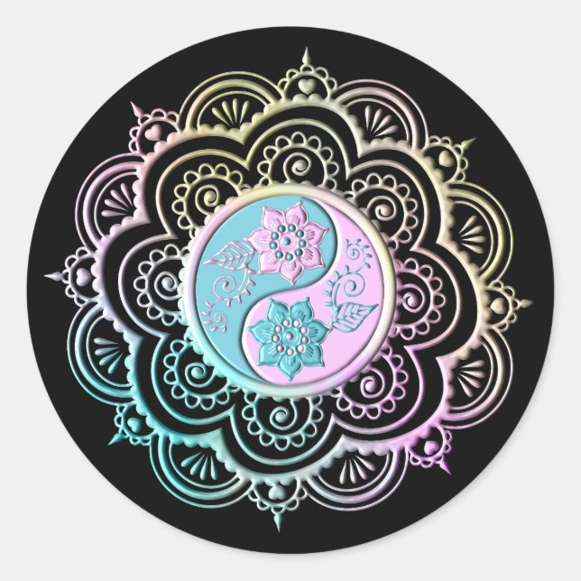 Pastell Mandala Runt Klistermärke (Framsida)