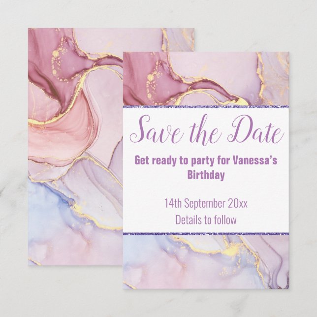 PASTELL MARMOR GLITTER Spara datum RSVP-KORT OSA Kort (Fram/baksida)