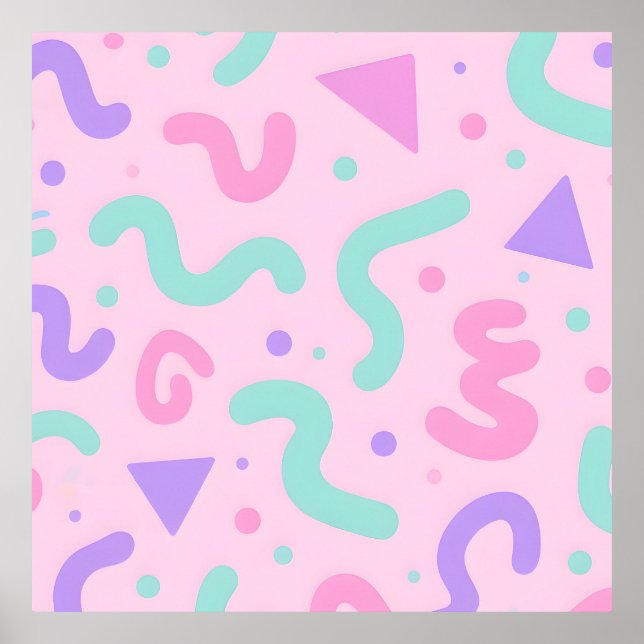 Pastell Memphis Snygg Geometrisk Lekfull Retro  Poster (Framsidan)