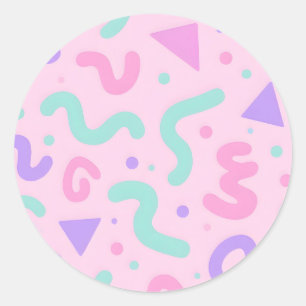 Pastell Memphis Snygg Geometrisk Lekfull Retro Runt Klistermärke