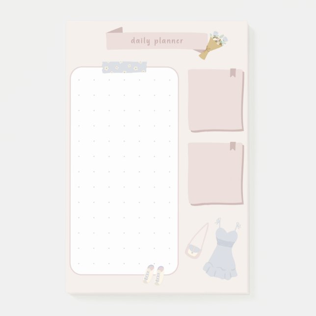 Pastell Minimalistisk Daglig Planerare Post-it Block (Framsida)