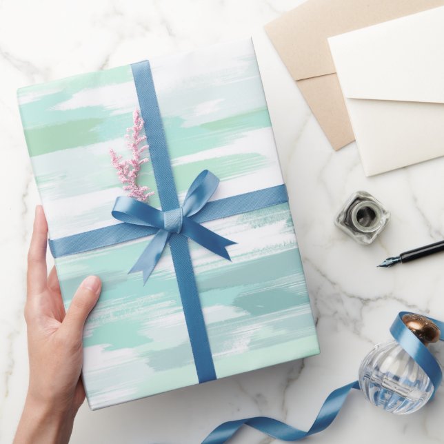 Pastell Mint Aqua Mjuk Drift Vit Abstrakt mönster Presentpapper (Gifting)