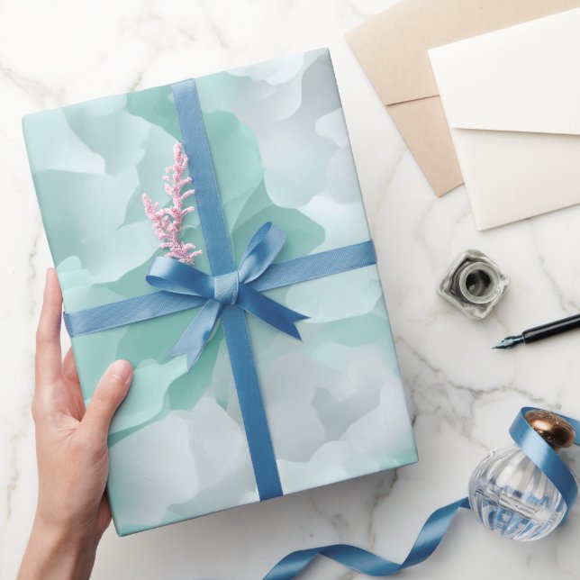 Pastell Mint Aqua Mjuk Drift Vit Abstrakt mönster Presentpapper (Gifting)