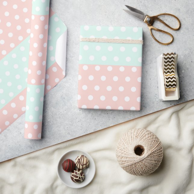 Pastell Mint & Blush Polka Dot Presentpapper  (Hantverk)
