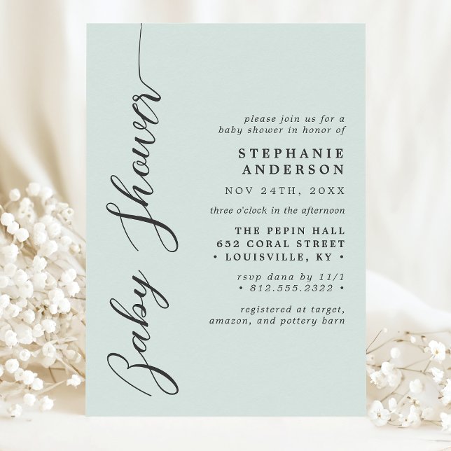Pastell Mint Enkel Modernt Skript Baby Shower Inbjudningar (Skapare uppladdad)