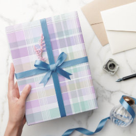 Pastell Mint Lavendel Mjuk Rutig Vit Randigt Mönst Presentpapper
