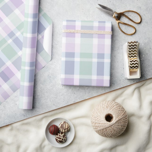 Pastell Mint Lavendel Mjukt Rutigt Vitt Mönster Presentpapper (Hantverk)