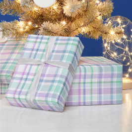 Pastell Mint Lavendel Mjukt Rutigt Vitt Mönster Presentpapper