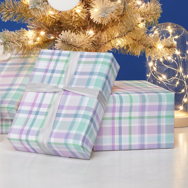 Pastell Mint Lavendel Mjukt Rutigt Vitt Mönster Presentpapper (Helgdagar)