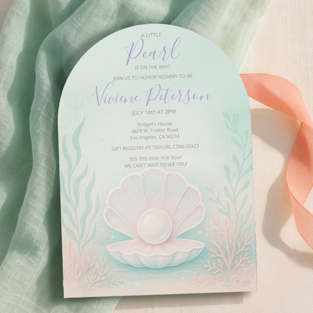 Pastell Mint- och Korall-liten Pärl Bebis Shower Inbjudningar (Pastel Mint and Coral Little Pearl Baby Shower Invitation
)