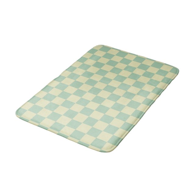 Pastell Mintgrön och blekgul Rutig Mönster Badrumsmatta (Vinklad)