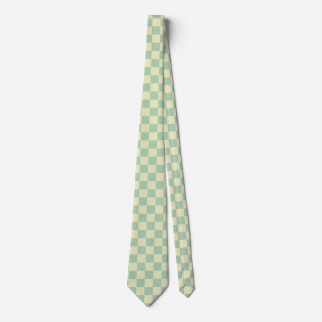 Pastell Mintgrön och blekgul Rutig Mönster Slips (Framsida)