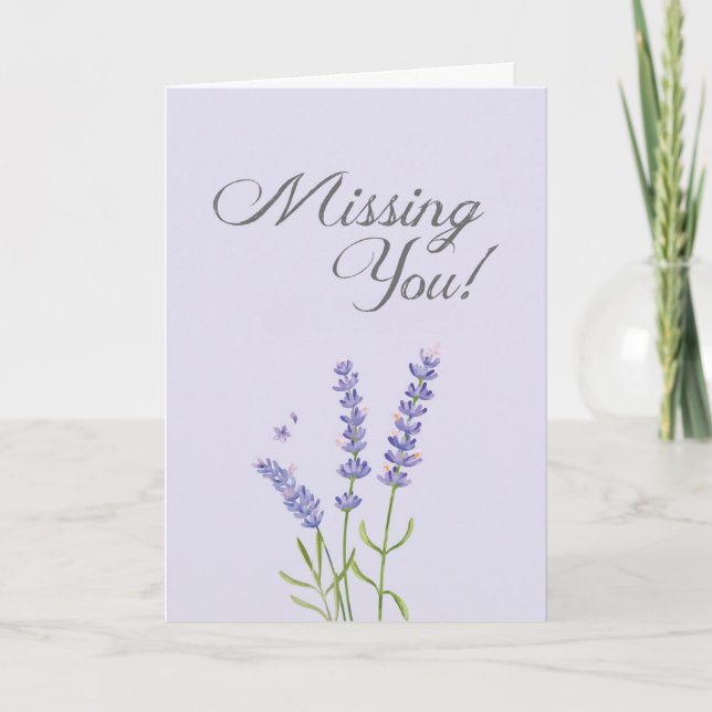 Pastell Mjuk Lavendel Blomma Saknar Dig Hälsning Kort (Framsida)