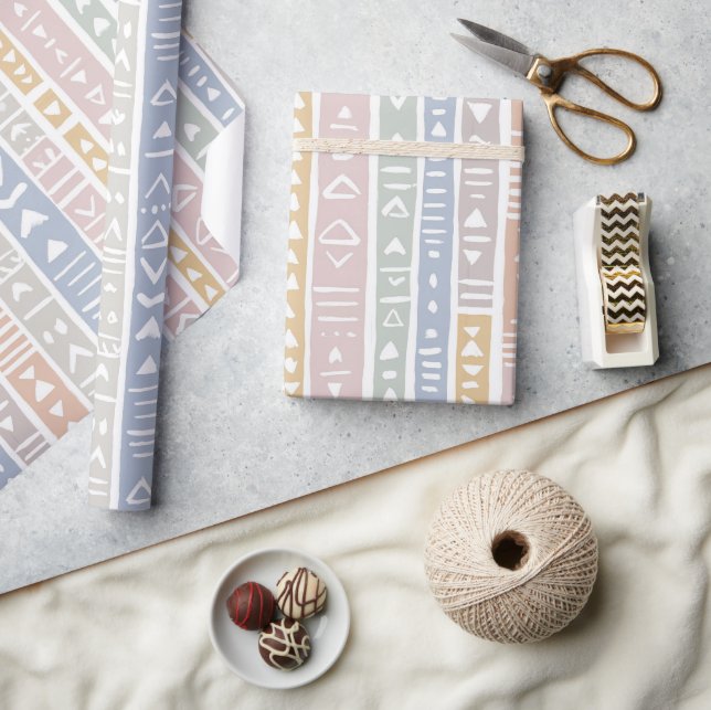 Pastell Mudcloth | Geometrisk Rand Presentpapper (Hantverk)