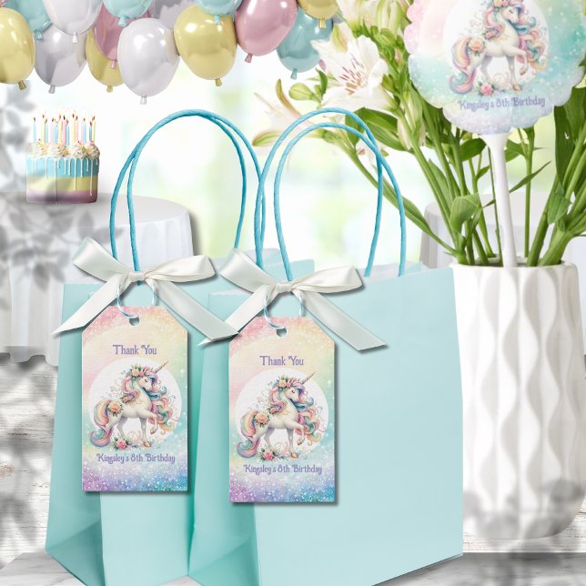 Pastell Mysigt Enhörning Regnbåge Tack Presentetikett (Pastel Lovely Rainbow Unicorn Thank You Gift Tags)
