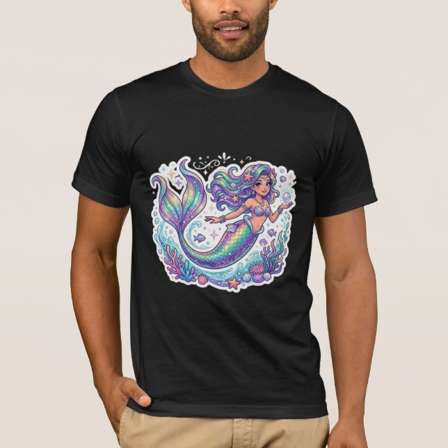 Pastell Mystisk Siren Grafisk T-shirt | Glittrande (Framsida)