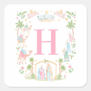 Pastell Nativitetsmonogram Fyrkantigt Klistermärke