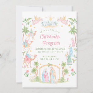 Pastell Nativity Julprogram   Förskola Inbjudningar