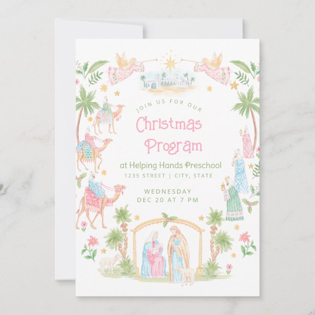 Pastell Nativity Julprogram | Förskola Inbjudningar (Framsida)