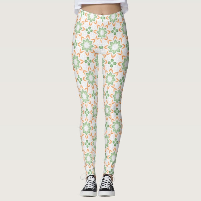 Pastell Naturinspirerade Tryckta Modeleggings Leggings (Framsida)