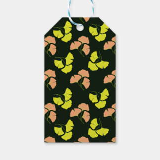 Pastell-Neon Ginkgo blad på svart bakgrund Presentetikett