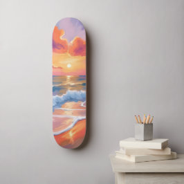 Pastell Ocean Solnedgång | Färgrik Strand Målning Mini Skateboard Bräda 18,5 Cm