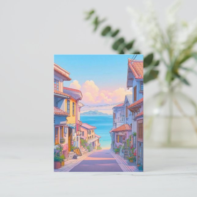 Pastell Okinawa Strandgata Vykort (Stående Fram)
