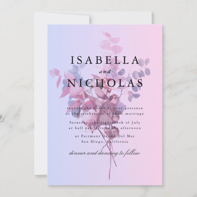 Pastell Ombre Blommig Bröllopsinbjudan Inbjudningar (Framsida)